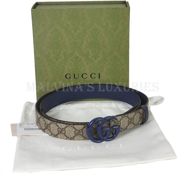 GUCCI BELT 414516 GG LOGO SUPREME MONOGRAM BLUE MARMONT BUCKLE UNISEX 115 / 46 - Picture 15 of 16